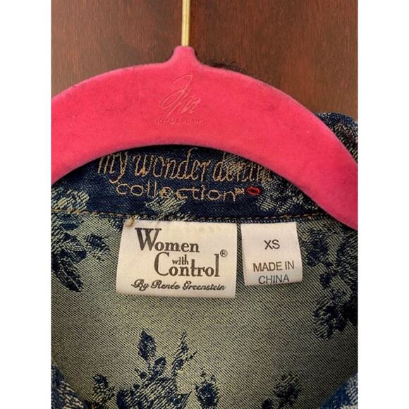 Women with Control by Renee Greenstein Floral Jacquard Denim Jacket Size XS - Picture 4 of 8